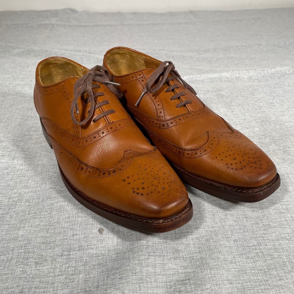Thursday Everyday Mens Tan Leather Wingtip Brogue Oxford Dress Shoes Size 9.5 US